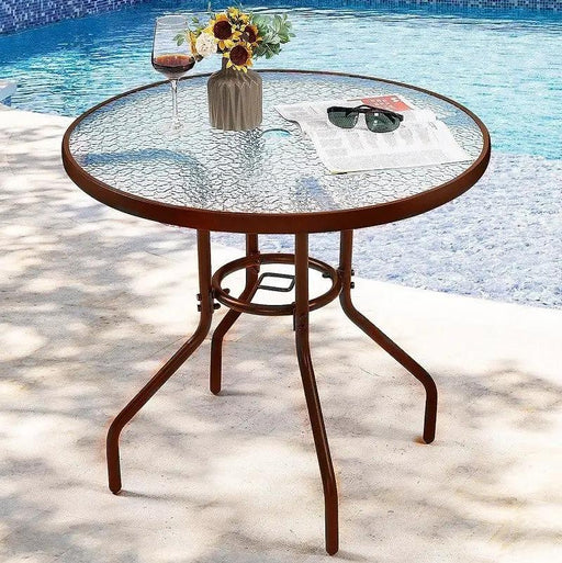 BROWN 80CM Quality Tempered Glass Round Garden Table by dealonline.co.nz