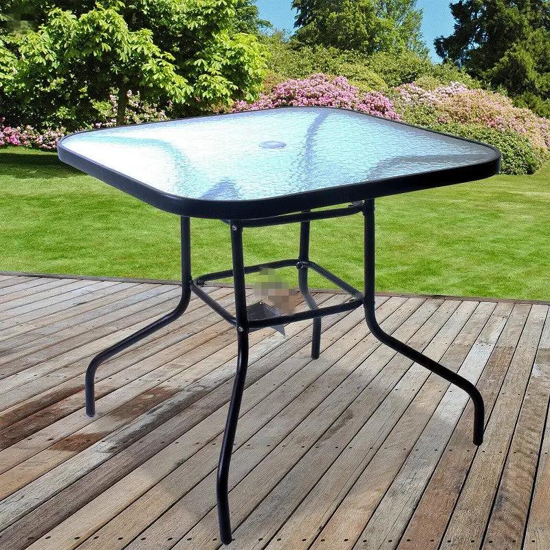 80CM Quality Tempered Glass Square Garden Table - BLACK by dealonline.co.nz