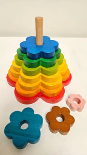 Wooden Rainbow Flower Stacker - QToys | Wooden Toy NZ by Curious Moonbeam