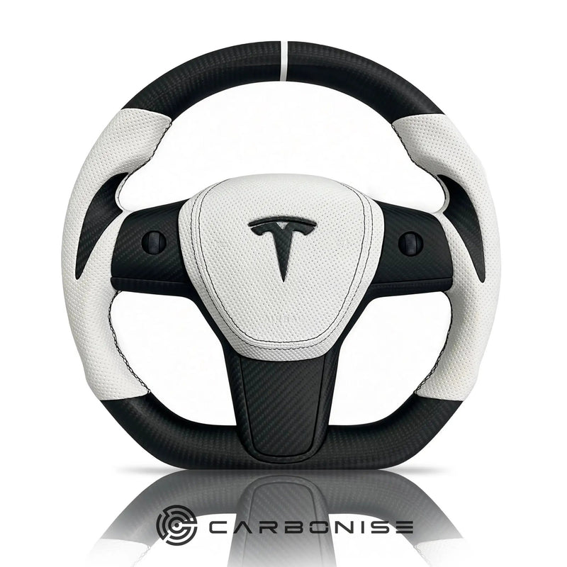 Tesla Steering Wheel (Carbon Fiber+Perforated Leather) #04 by CARBONISE