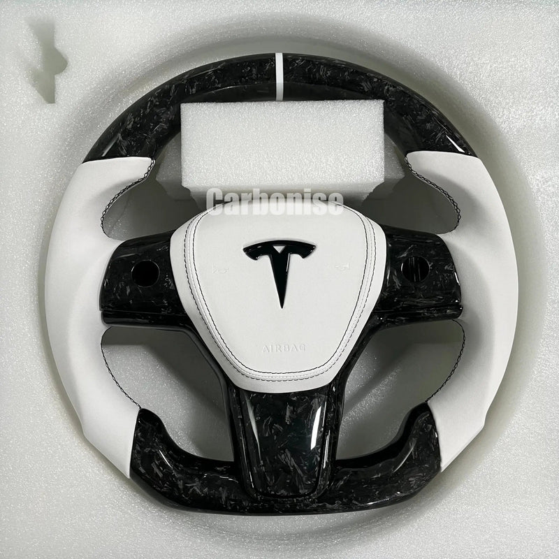 Tesla Steering Wheel (Forged Carbon Fiber+Smooth Leather)#10 by CARBONISE