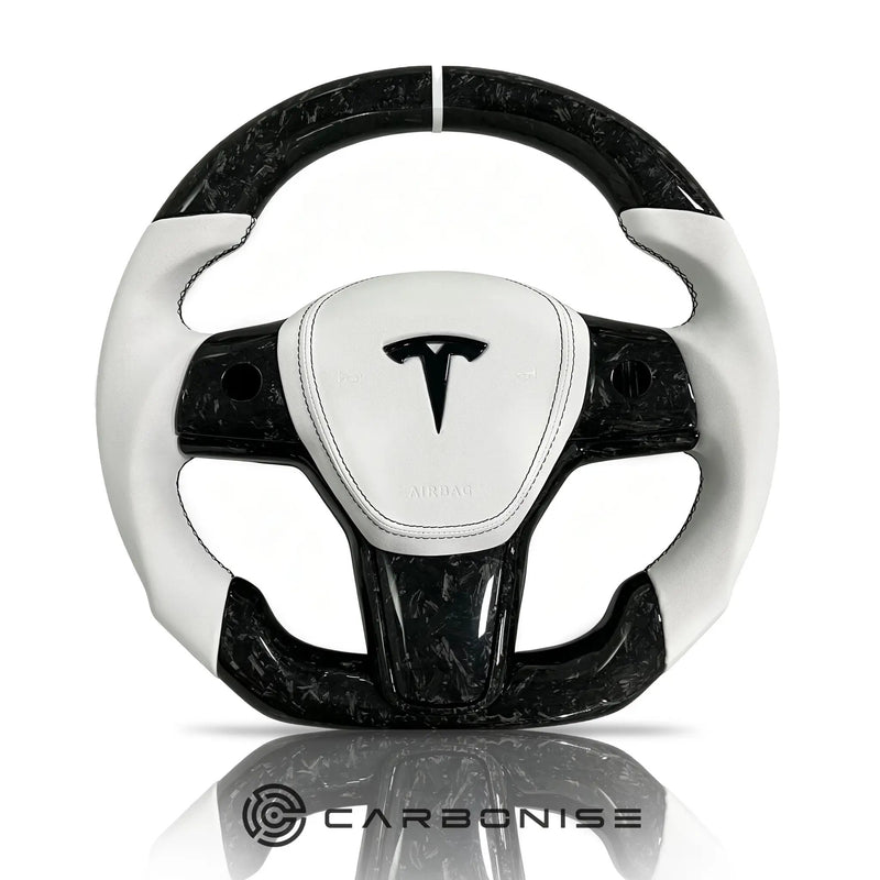 Tesla Steering Wheel (Forged Carbon Fiber+Smooth Leather)#10 by CARBONISE