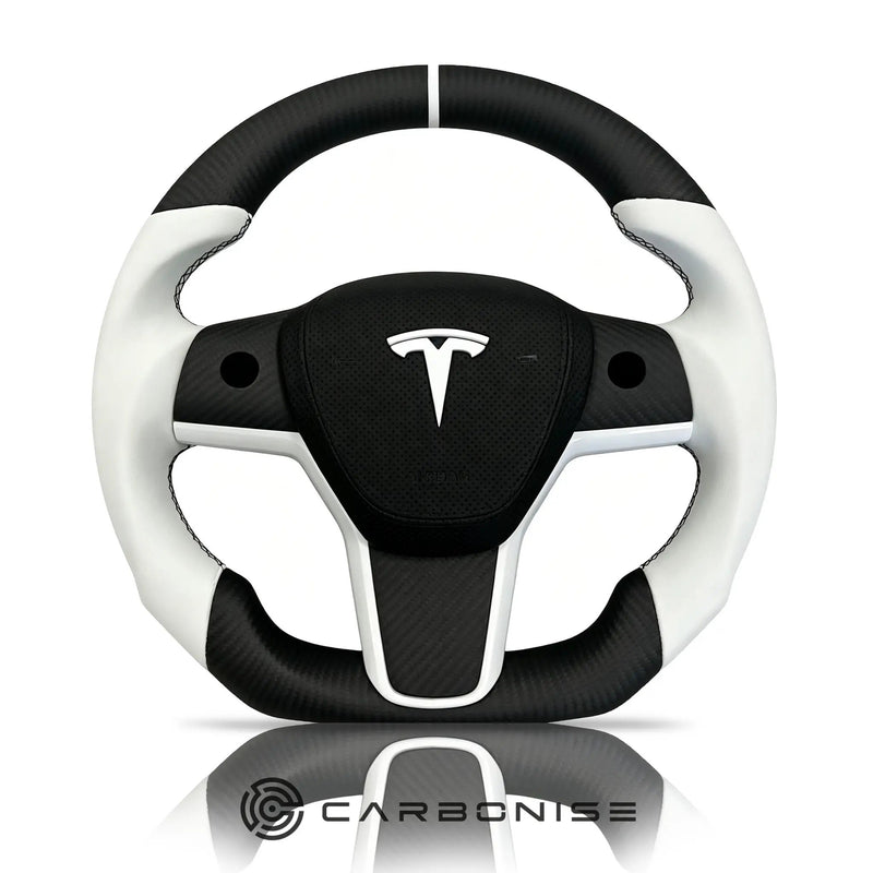 Tesla Steering Wheel (Matte Carbon Fiber+Smooth Leather)#05 by CARBONISE