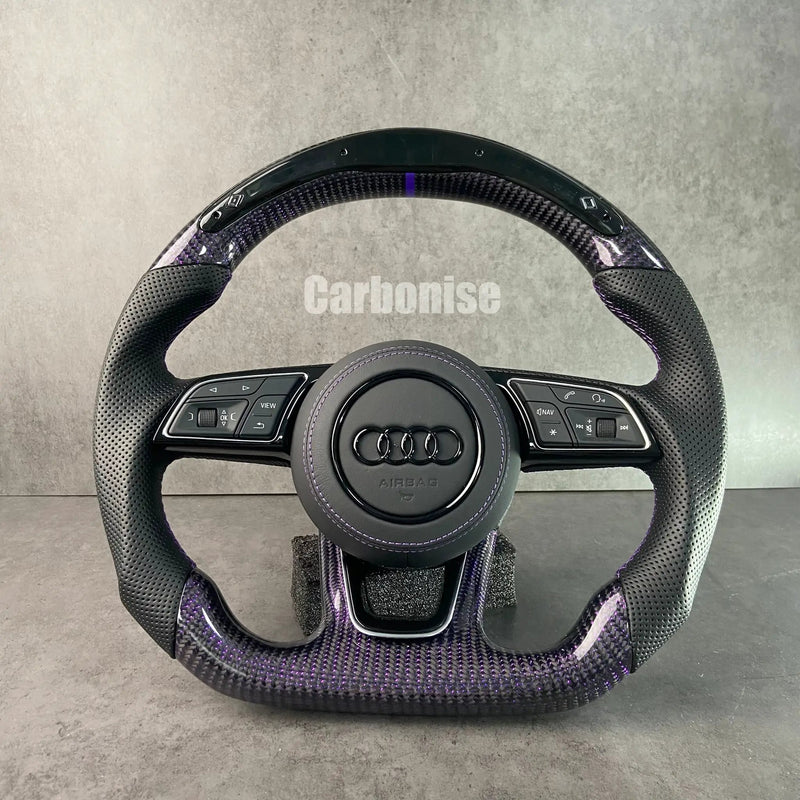 Audi Steering Wheel (Forged Carbon Fiber +Perforated Leather) #18 by CARBONISE