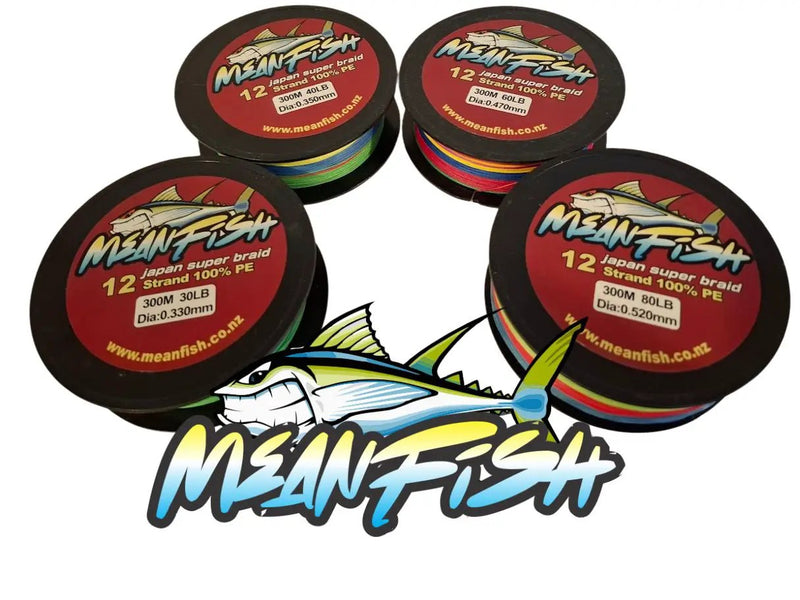 300m Meanfish x12 strand Premium Fishing Braid - Multicolour by NZ Diver