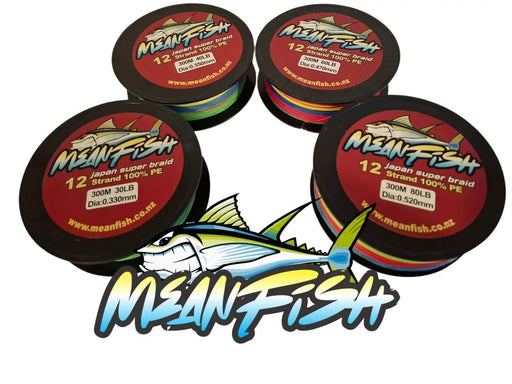 300m Meanfish x12 strand Premium Fishing Braid - Multicolour by NZ Diver