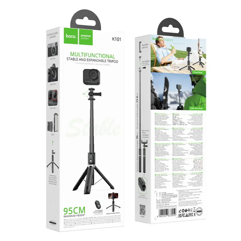 Bluetooth Selfie Stick Tripod 95cm with Remote (K101) by techplus