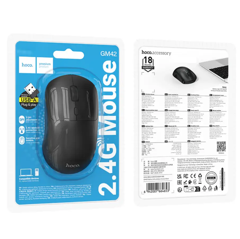 Hoco Wireless Mouse Adjustable DPI Upto 1600 (GM42) by techplus