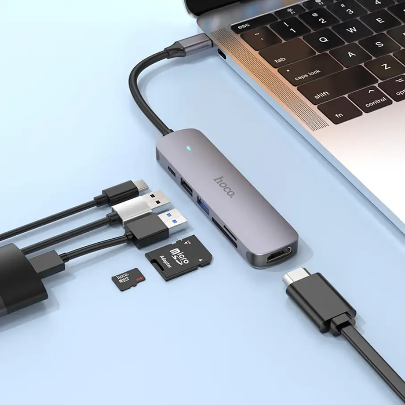 Hoco PD 100W USB-C Multi Function 6 in 1 Adapter Hub (HB28) by techplus