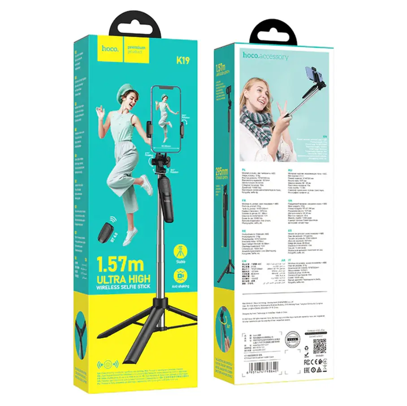 Hoco Premium Bluetooth Selfie Stick With 1.57m Tripod Stand (K19) by techplus