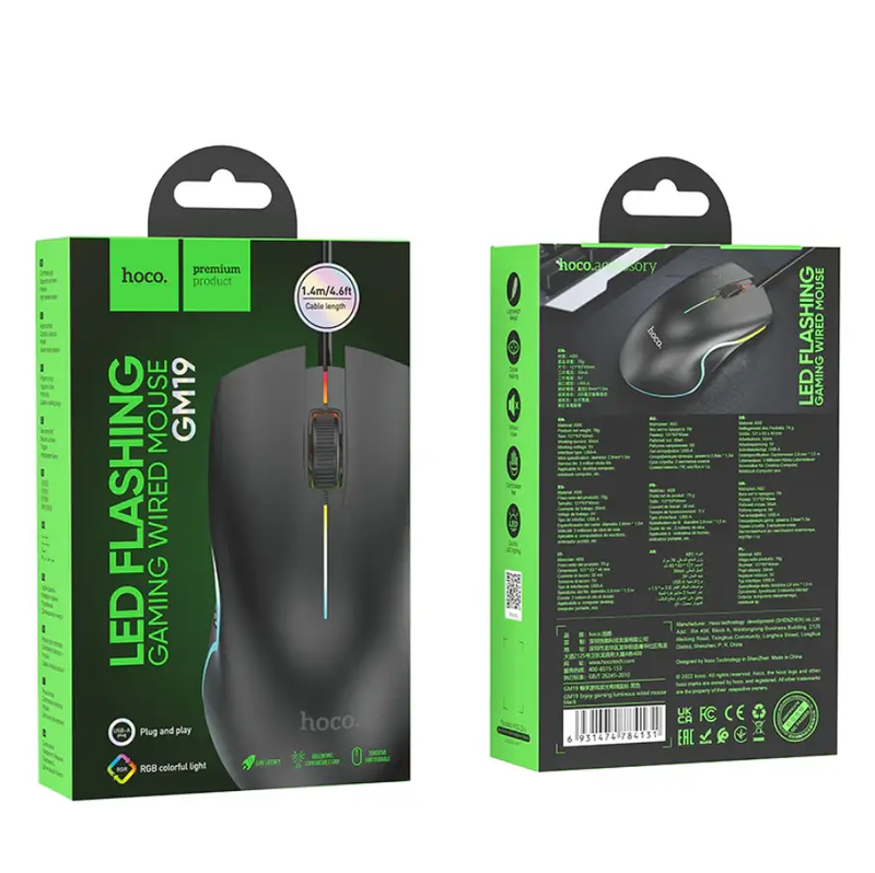 Hoco Wired Gaming Mouse RGB Ergonomic GM19 by techplus