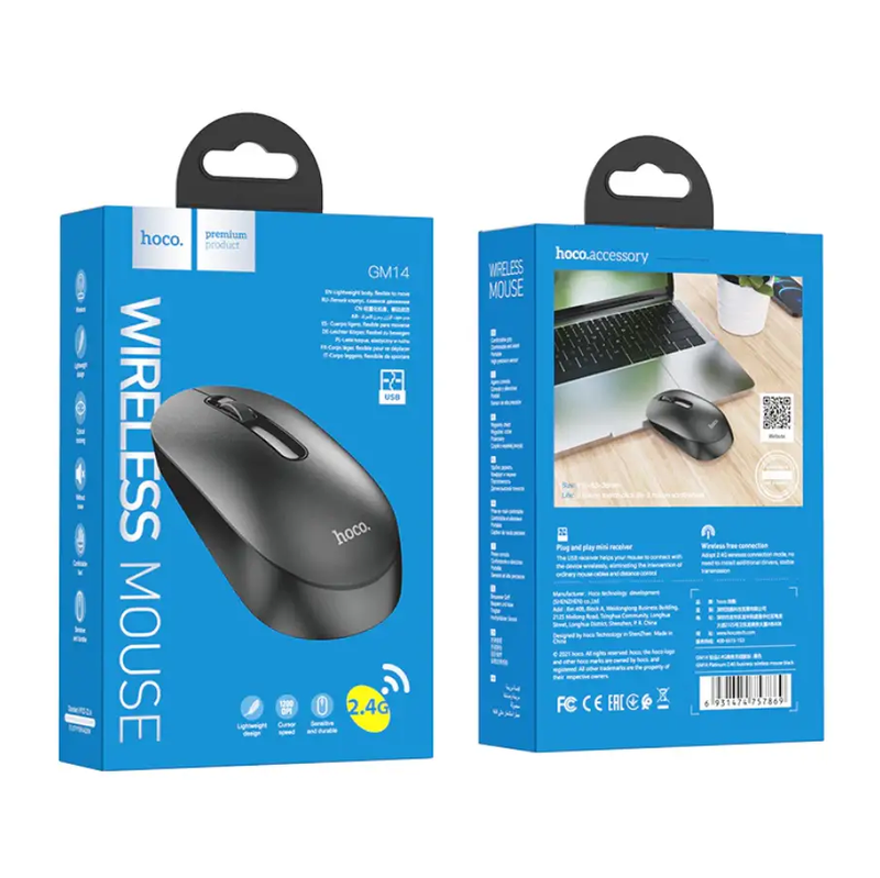 Hoco Wireless Mouse With Nano Receiver (GM14) by techplus