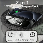 2-in-1 Multifunctional Wireless Charger with Alarm Clock 15W Fast Charging Stand by techplus