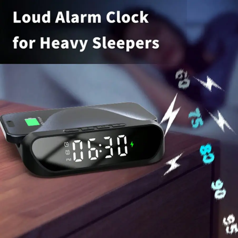 2-in-1 Multifunctional Wireless Charger with Alarm Clock 15W Fast Charging Stand by techplus