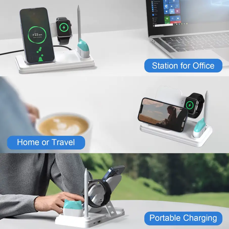 4-in-1 Wireless Charging Station 15W Fast Wireless Charger Stand for i-Series Devices by techplus