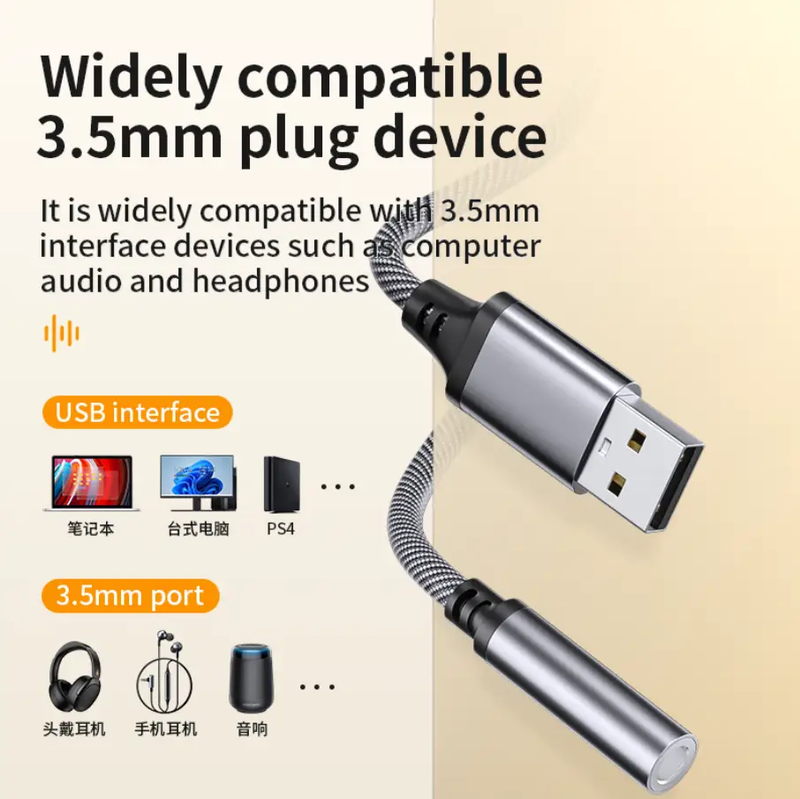 USB to 3.5mm Audio Adapter Cable for Car, Computer & Speaker (USB 3.5mm) by techplus