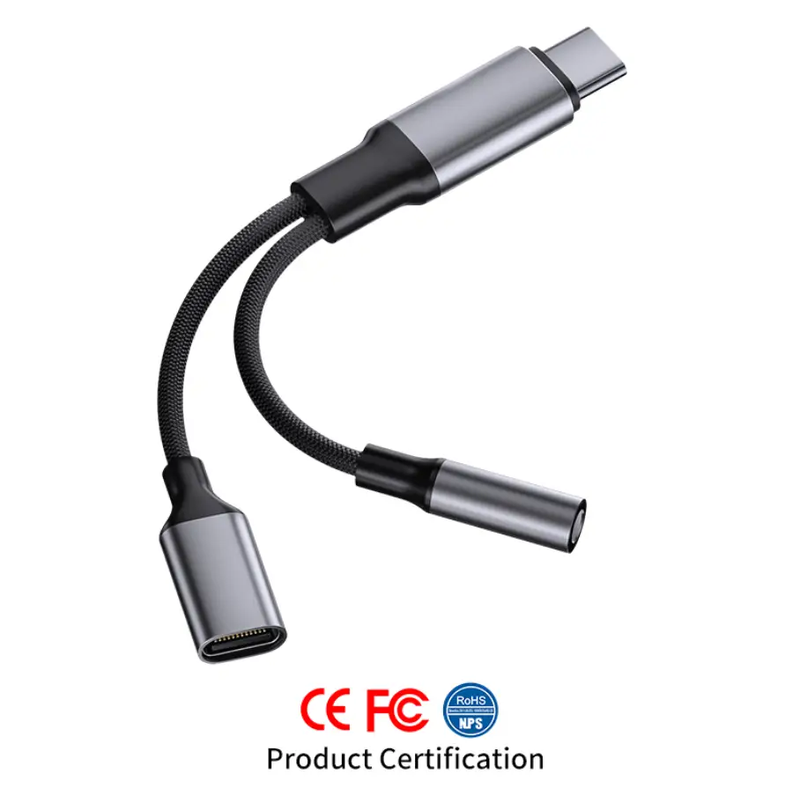 Dual-Port USB-C Adapter Cable with PD Fast Charging & 2-in-1 Type-C Audio Support by techplus