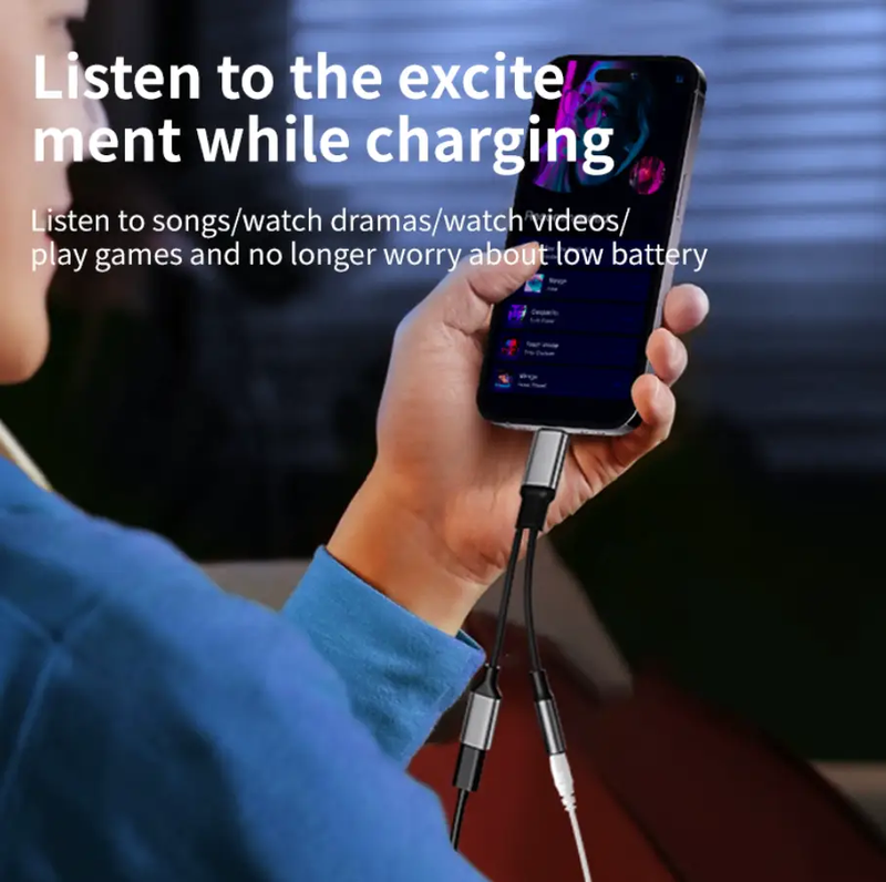 Dual-Port USB-C Adapter Cable with PD Fast Charging & 2-in-1 Type-C Audio Support by techplus