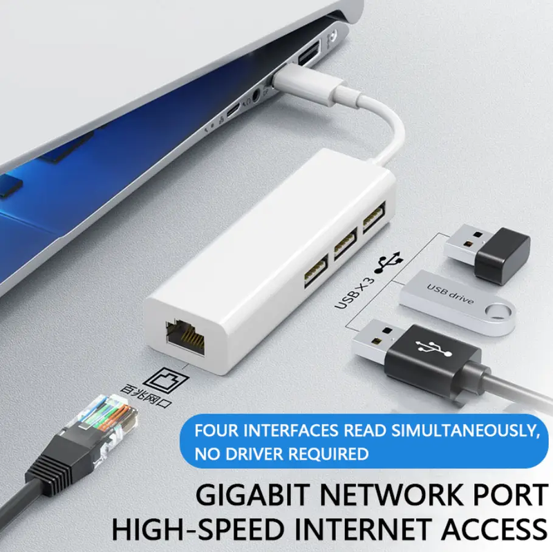 USB 3.0 Type-C Multi-Port Network Card Hub with 100Mbps Ethernet Extender by techplus