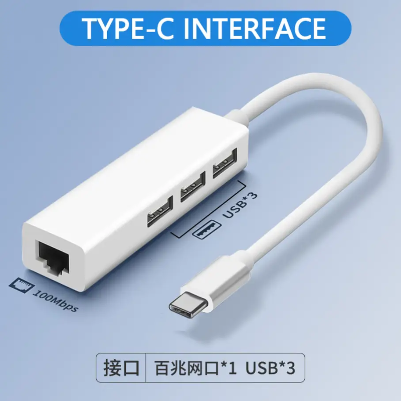 USB 3.0 Type-C Multi-Port Network Card Hub with 100Mbps Ethernet Extender by techplus