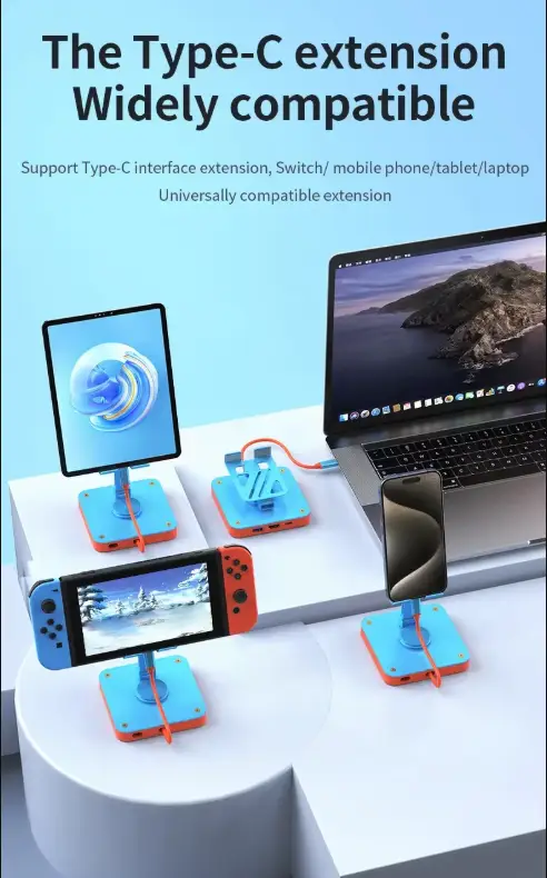 Adjustable 3-in-1 Nintendo Switch Stand USB-C Hub with 4K HDMI & 100W PD Charging by techplus