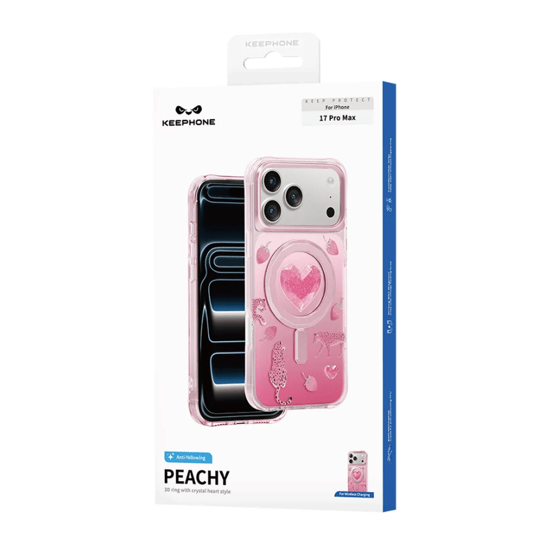 techplus Keephone Peachy 3D Heart Glitter MagSafe Case for iPhone 17 Pro Max Keephone Peachy 3D Heart MagSafe Case iPhone 17 Pro Max