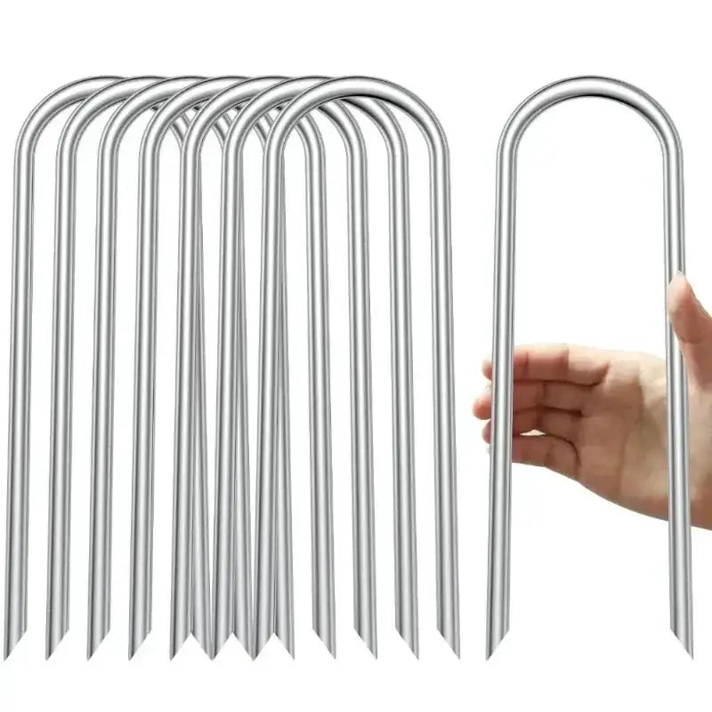 Heavy-Duty U-Shaped Galvanized Steel Trampoline Stakes by Habicare