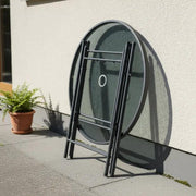 90CM Foldable Tempered Glass Round Garden Table by dealonline.co.nz