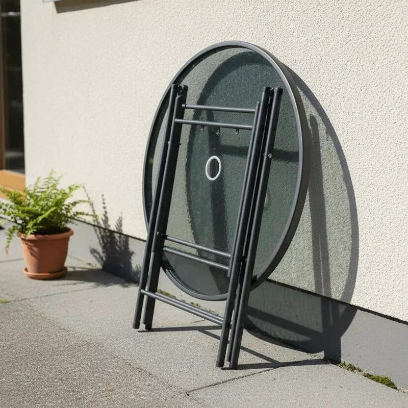90CM Foldable Tempered Glass Round Garden Table by dealonline.co.nz