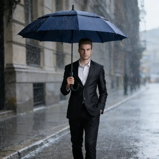 Navy Double-Canopy Umbrella Windproof 150CM Large Auto-Open +Cover by dealonline.co.nz
