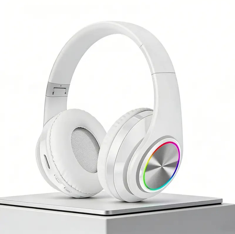 WHITE- Wireless bluetooth Headset Headphones Foldable Stereo Earphones LED Super by dealonline.co.nz