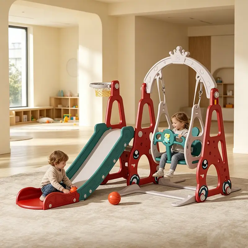 Multi-Colour Plastic Indoor/Outdoor Slide and Swing with Basket by dealonline.co.nz
