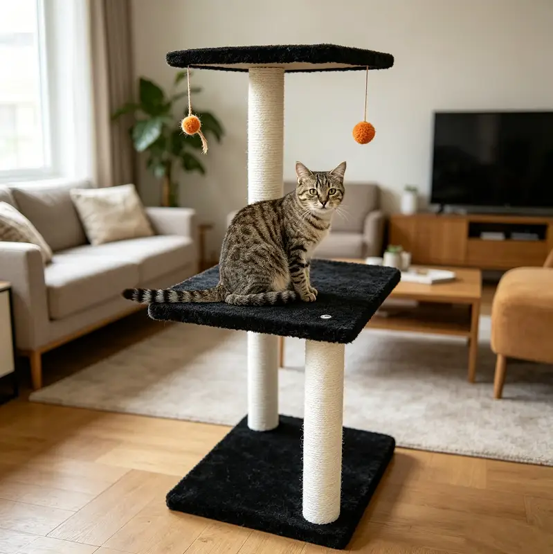 84CM 2 Levels Cat Tree Scratching Post with Mouse Black by dealonline.co.nz