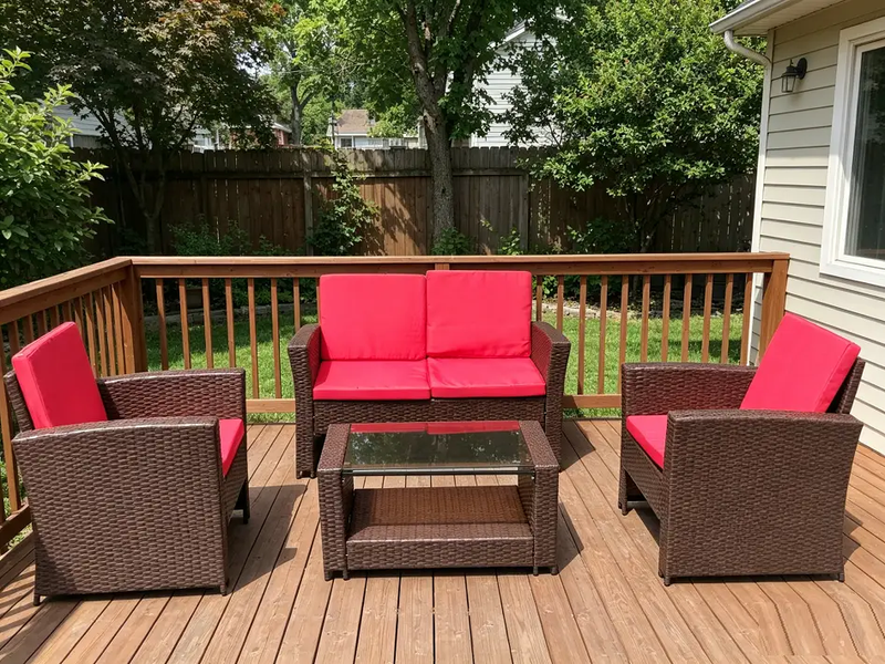 Rattan 2-Seat Sofa, 2 Chairs & Coffee Table 4PCS Set - Brown PE/PVC by dealonline.co.nz