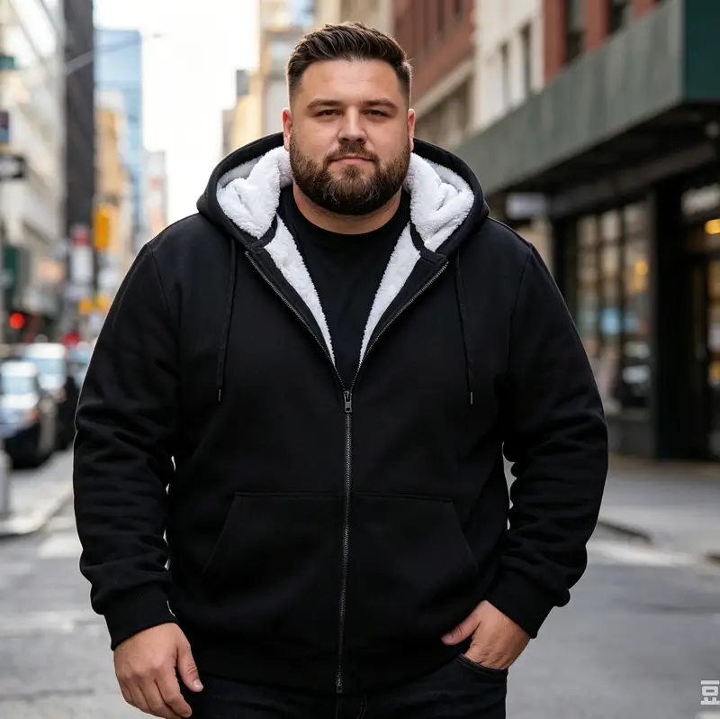 Fleece Lining Thermal Hood Jacket BLACK/5XL by dealonline.co.nz