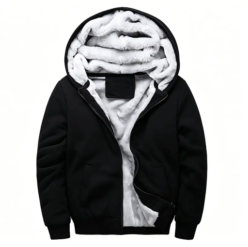 Fleece Lining Thermal Hood Jacket BLACK/5XL by dealonline.co.nz