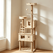 185cm Modern Multi-Level Large Real Solid Wood Cat Tree, Luxury Wooden Cat Tower by dealonline.co.nz