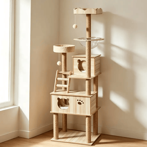 dealonline.co.nz dealonline.co.nz 185cm Modern Multi-Level Large Real Solid Wood Cat Tree, Luxury Wooden Cat Tower Solid Wood Cat Tree 185cm With Multi Level Platforms