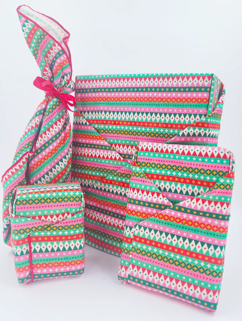 Waste Free Celebrations Furoshiki Wrapping Cloths Feliz Navidad Fiesta - 4 Furoshiki Gift Wraps Feliz Navidad Fiesta - 4 Furoshiki Gift Wraps