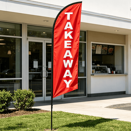 dealonline.co.nz dealonlinenz 'TAKEAWAY' 3.4m Commercial Feather Banner Flag ONLY Takeaway 3.4m Feather Banner Flag Double Sided