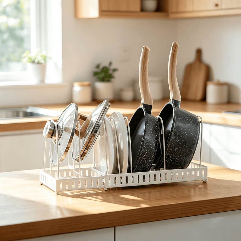 dealonline.co.nz dealonline.co.nz Adjustable Pot Lid Organizer Dividers Rack 7 Grid-White Adjustable Pot Lid Organizer Dividers Rack 7 Grid-White