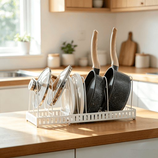 dealonline.co.nz dealonline.co.nz Adjustable Pot Lid Organizer Dividers Rack 7 Grid-White Adjustable Pot Lid Organizer Dividers Rack 7 Grid-White