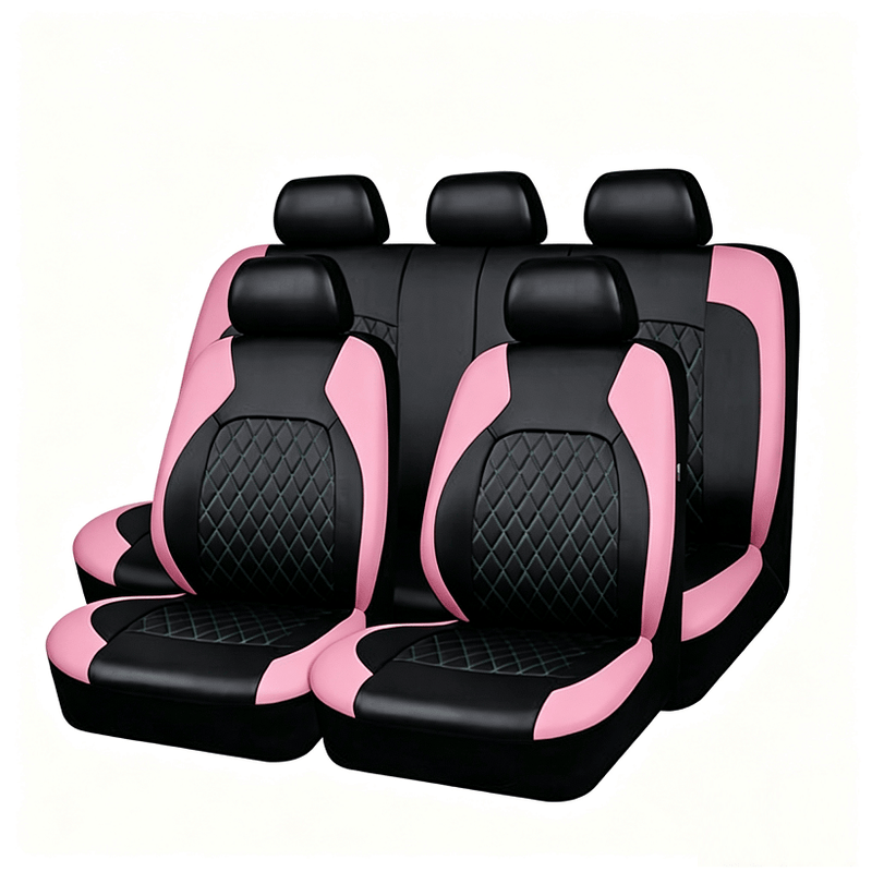 dealonline.co.nz Deal Online NZ Universal Faux Leather Car Seat Covers Set Black Pink With Airbag Compatibility Universal Faux Leather Car Seat Covers Black Pink
