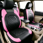 dealonline.co.nz Deal Online NZ Universal Faux Leather Car Seat Covers Set Black Pink With Airbag Compatibility Universal Faux Leather Car Seat Covers Black Pink