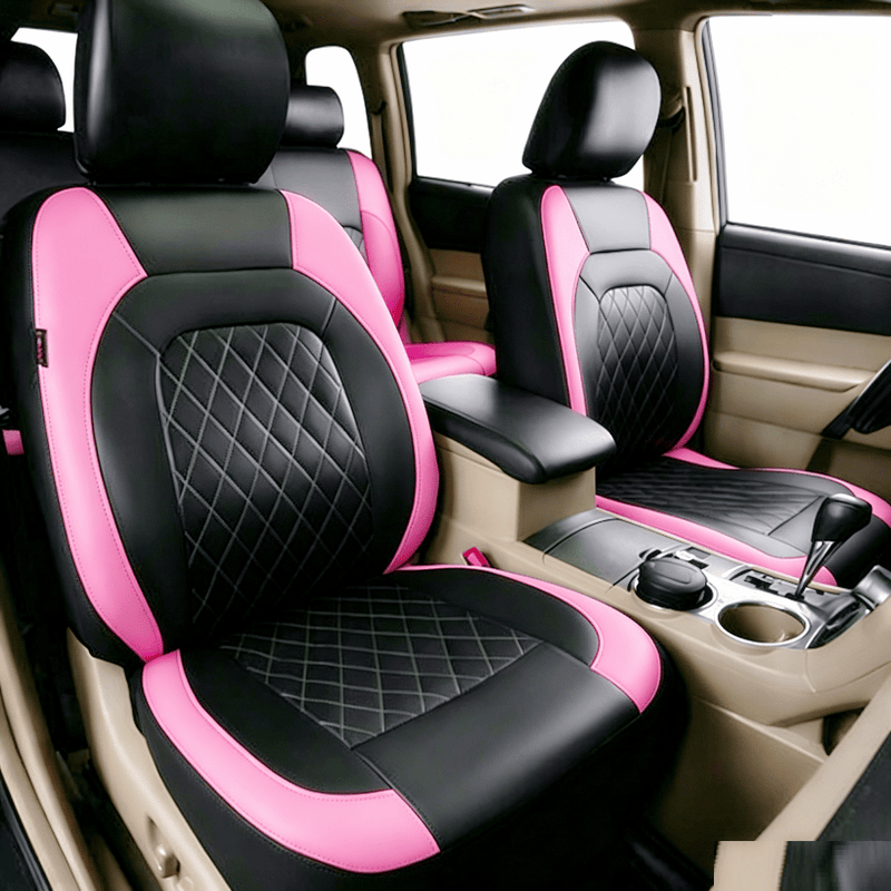 dealonline.co.nz Deal Online NZ Universal Faux Leather Car Seat Covers Set Black Pink With Airbag Compatibility Universal Faux Leather Car Seat Covers Black Pink