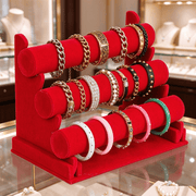 dealonline.co.nz dealonlinenz Velvet 3-Level Bracelet Watch Display Stand/Holder - RED Velvet 3 Level Bracelet And Watch Display Stand Red