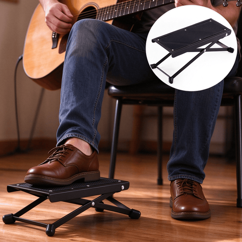dealonline.co.nz dealonlinenz Guitar Foot Rest Adjustable Foldable Guitar Footstool Pedal Adjustable Guitar Foot Rest Stand Black Powder Coat