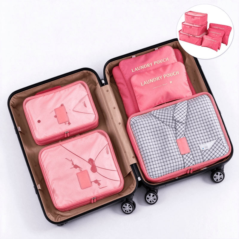 dealonline.co.nz dealonlinenz 6 Pcs Packing Cubes Set Travel Luggage Organizer Bags - Hot Pink 6 Piece Travel Storage Bag Set For Clothes Blue