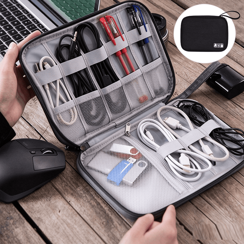 dealonline.co.nz dealonlinenz Portable Waterproof USB Data Cable Charging Storage Bag Phone Pad Zip Organiser 2 Layer Waterproof USB Cable Organizer Bag For Travel