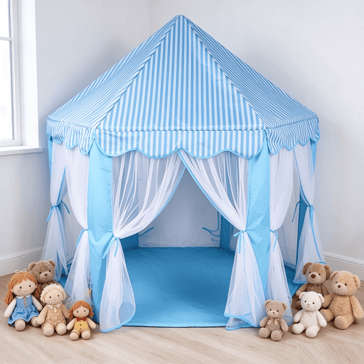 dealonline.co.nz dealonlinenz Fancy Hexagon Kids' Play Tent with Blue Striped Canopy & Mesh Curtains Fancy Hexagon Kids Play Tent Blue With Mesh Curtains